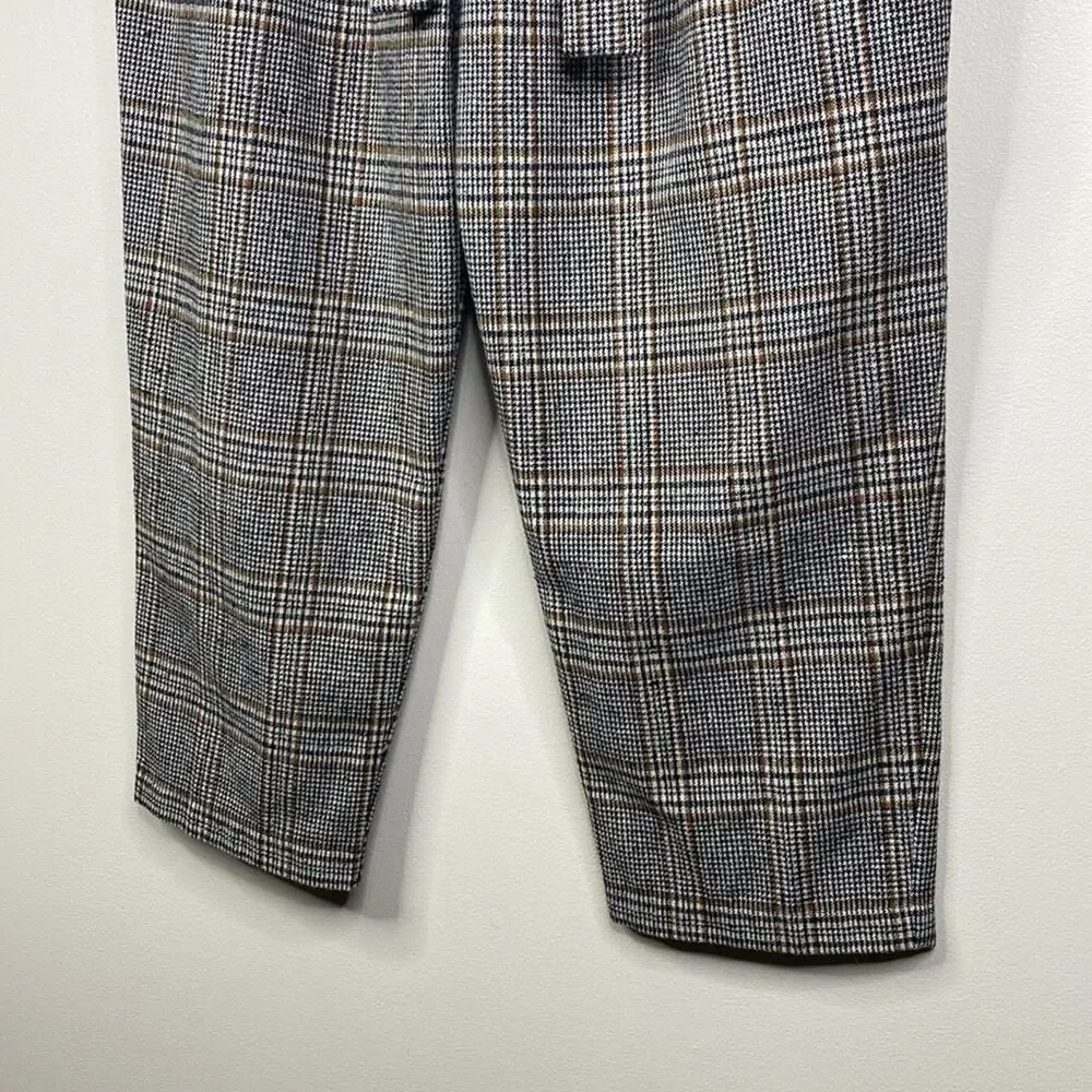 ASTR The Label Plaid Tie Waist Trousers Black Brown High Rise Tapered Pants M